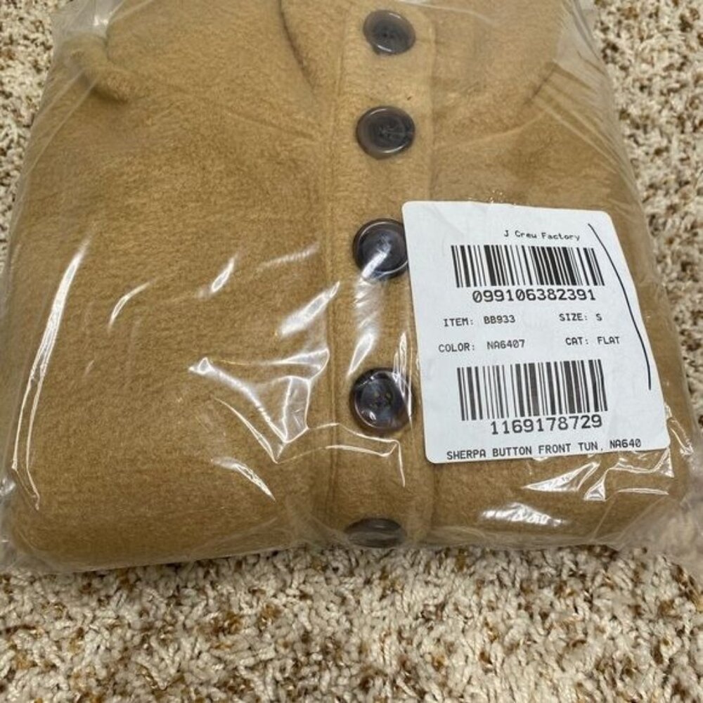 Jcrew Factory Sherpa button-front tunic BB933 Small, Tan